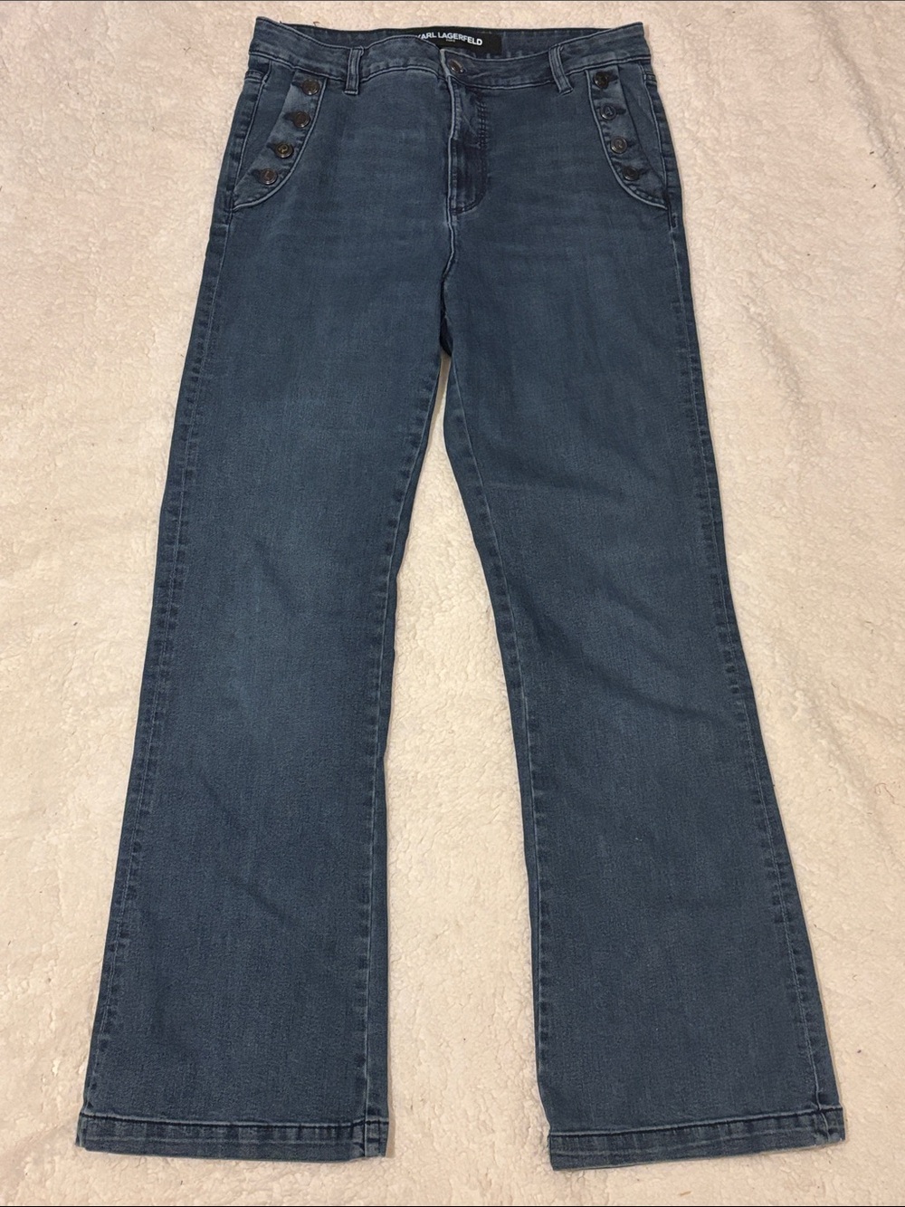 Karl Lagerfeld Navy Denim Jeans with Button-Trim Pockets